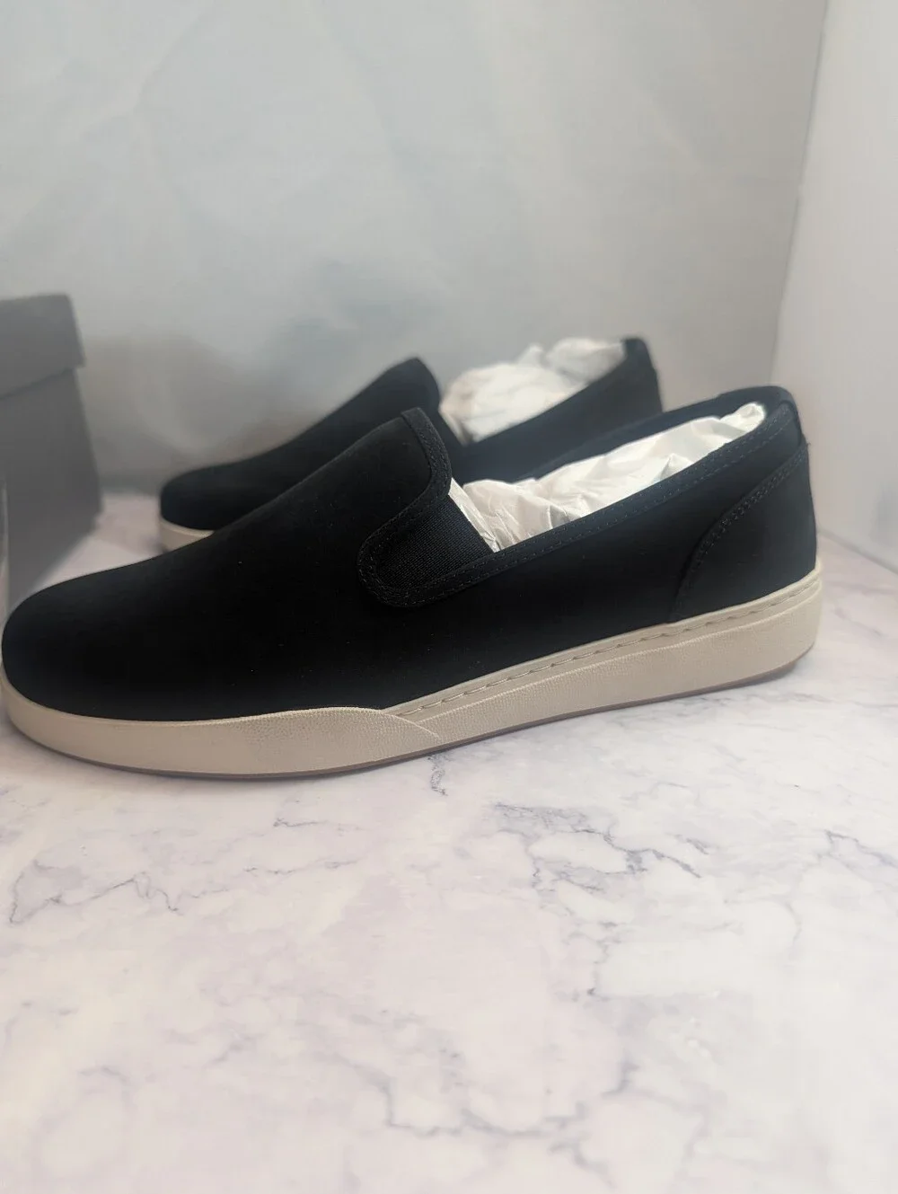 ABEO Encore Black Nubuck Leather Suede Slip On Comfort Sneakers 8.5 Neutral